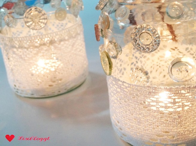 Anleitung: DIY-Windlicht mit Spitze und Knöpfen