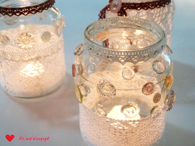 Anleitung: DIY-Windlicht mit Spitze und Knöpfen
